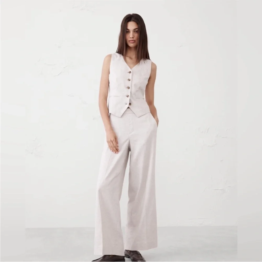 NWT! Banana Republic Flax Hayden Wide Leg Linen Blend Pull On Pant 🪨